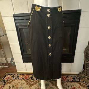 Elegant Black Midi Skirt with Gold Button Details